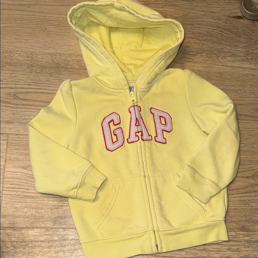 Girl GAP yellow and pink zip up hooded jacket